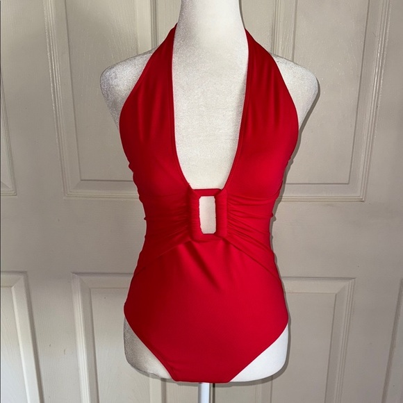 La Blanca By Rod Beattie Red Halter One Piece Swimsuit - Picture 1 of 4